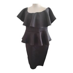 Labian Plus Size Black Structured Ruffle Formal Dress Size 2X